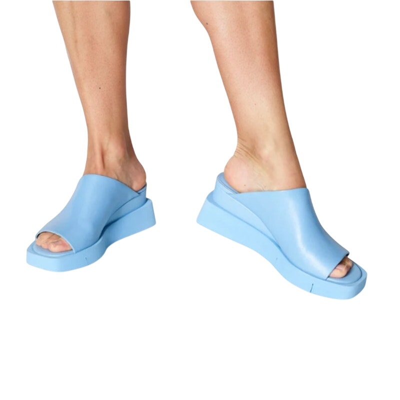 Naked Feet Infinity Llatform Wedge Slip On Sandals Sz 7m Blue Comfy Stylish Boho